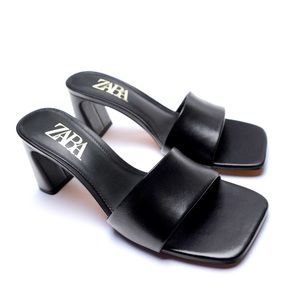 Zara Fully Leather Black Block Heels / sandals / 8